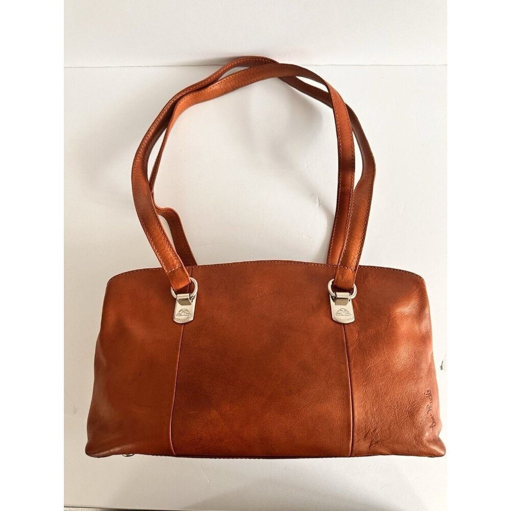 Vintage Tony Perotti ‎ Whiskey Tan Leather Shoulder Bag Silver Business 90s Y2K
